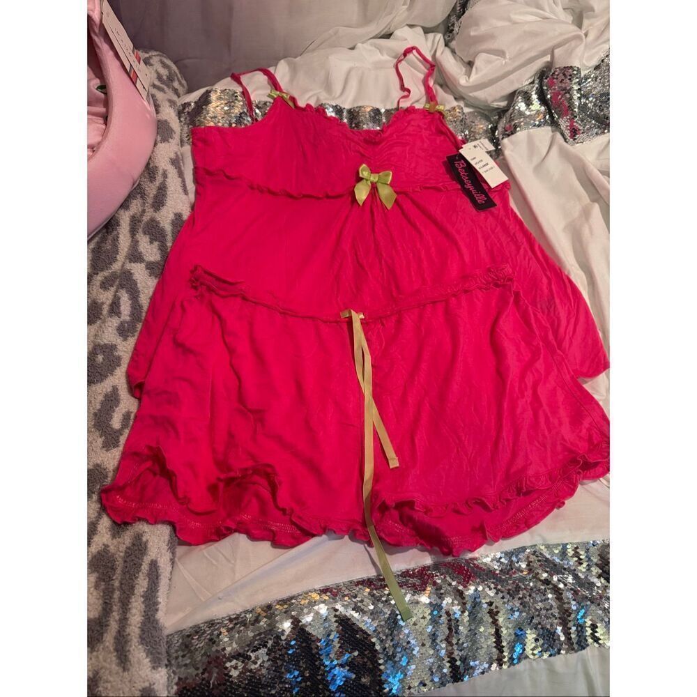 NWT vintage betseyville betsey Johnson’  tank & short set pink green XL pajama